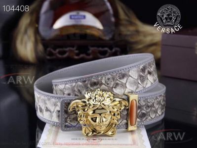 Perfect Fake Versace Belts - Grey Leather Gold Medusa Head Buckle